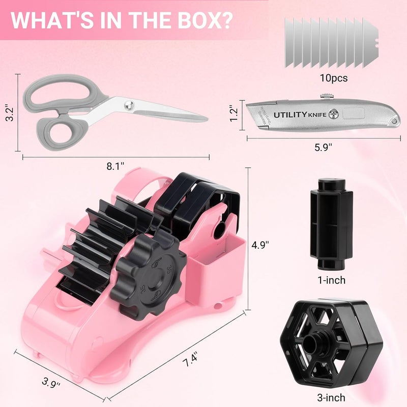 ThinkLearn Heat Tape Dispenser - Sublimation Heat Transfer Tape Dispenser with Scissors and Utility Knife, 1 '' & 3'' Core, Multi-Roll Pre-Cut Tape Dispenser, Light Pink - Image 5